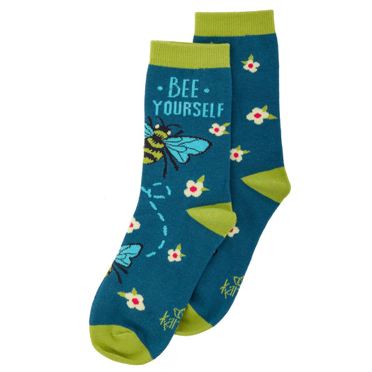 Bee yourself crew socks view of both sides. 