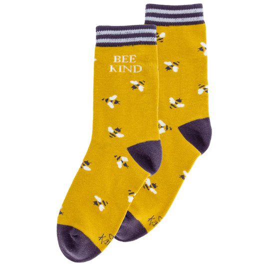 Bee kind crew socks view of both sides. 