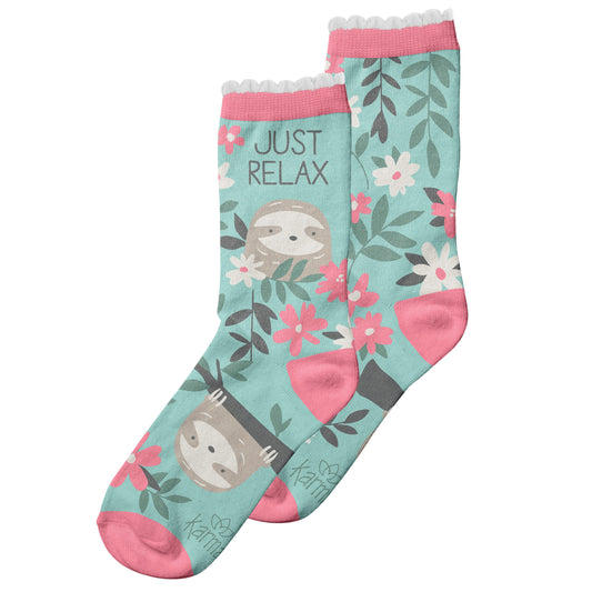 Sloth crew socks view of both sides. 