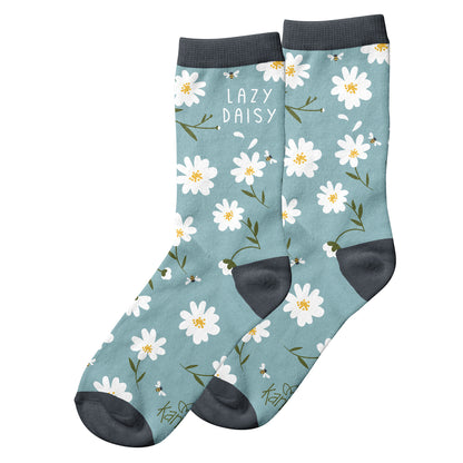 Daisy crew socks view of both sides. 