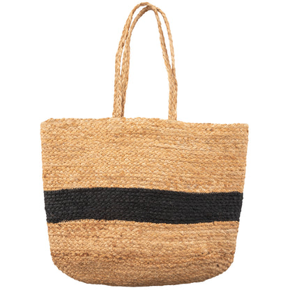 Black Stripe Jute Beach Bag back view. 