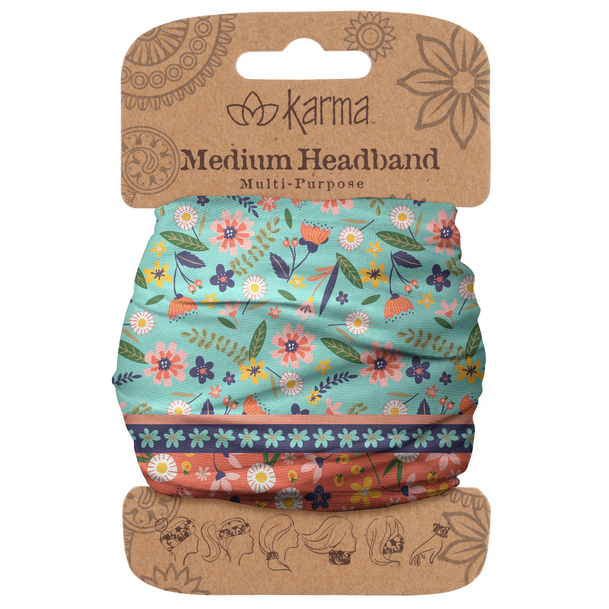 Shelly Floral Medium Headband packaged view. 