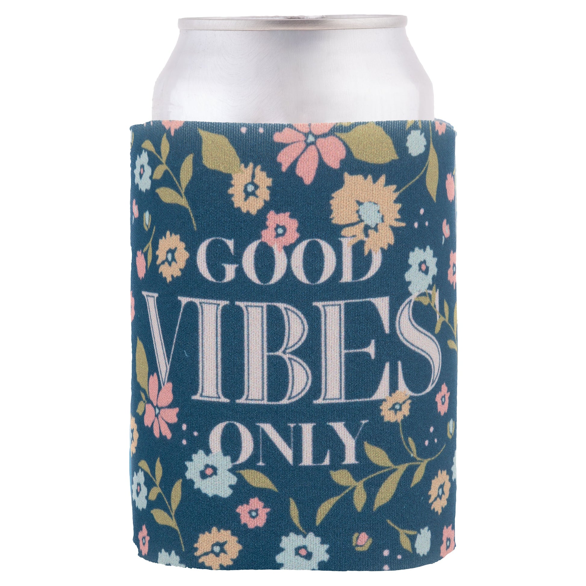 Good Vibes Can Cooler with can. 