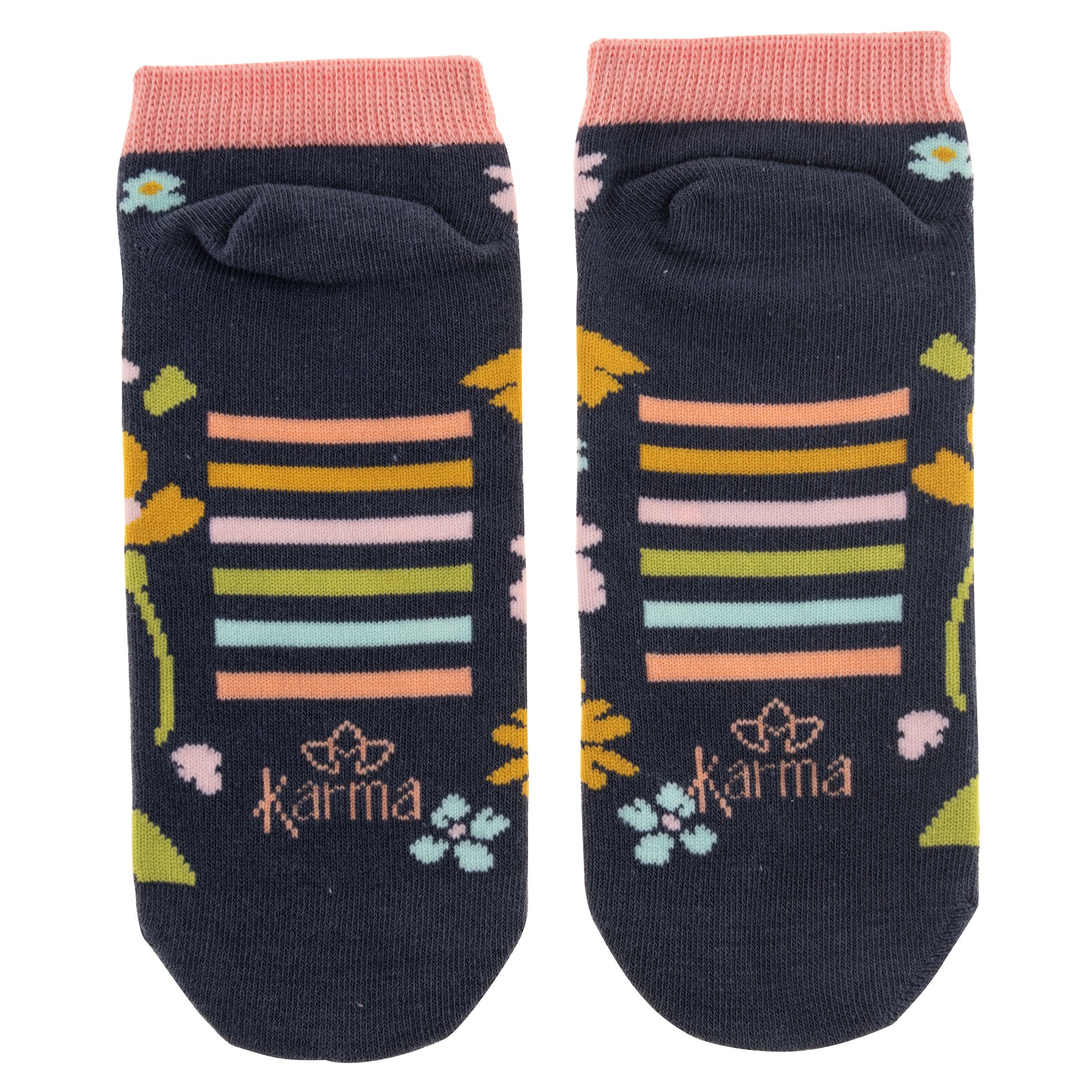 Navy Floral Ankle Socks back view. 