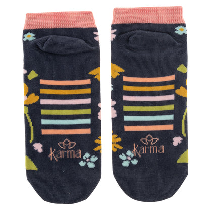 Navy Floral Ankle Socks back view. 