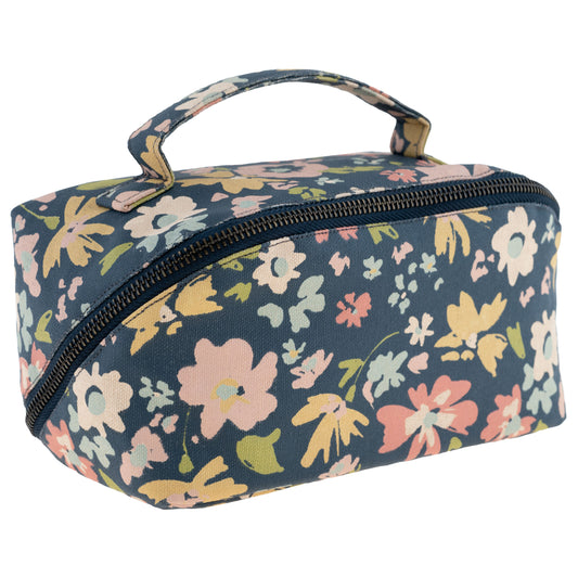 Navy Floral Zip Cosmetic Bag