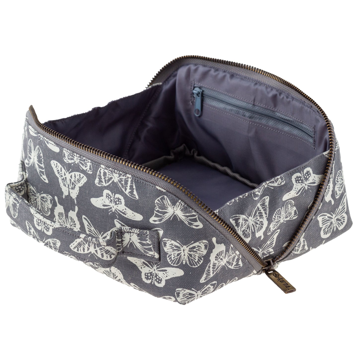Butterfly Zip Cosmetic Bag open view. 