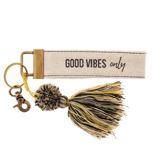 Good Vibes Canvas Tassel Keychain
