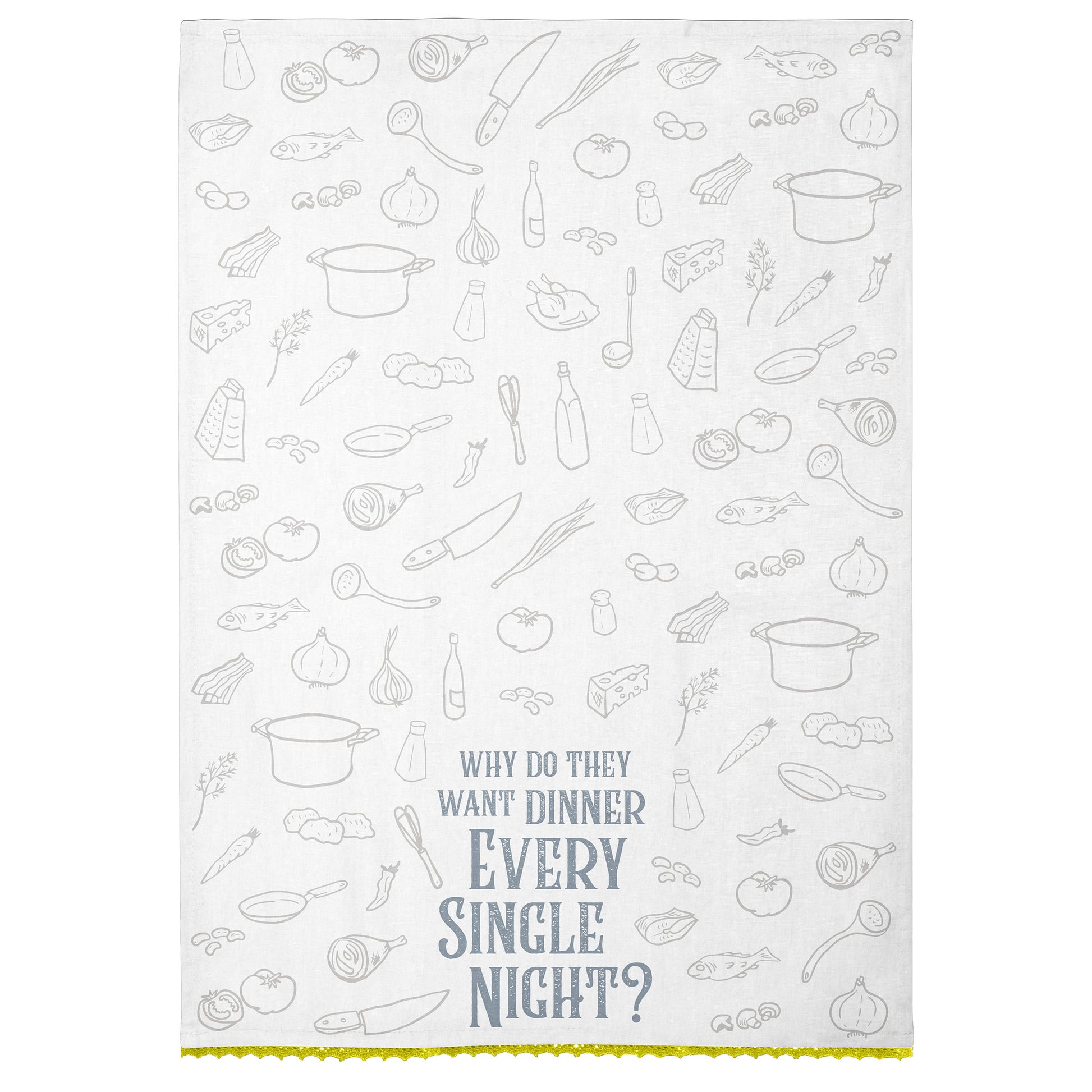 Why Dinner Flour Sack Tea Towel unfolded view. 