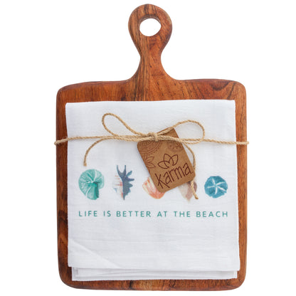 Sea Shells Cotton Tea Towel w/ Cutting Board