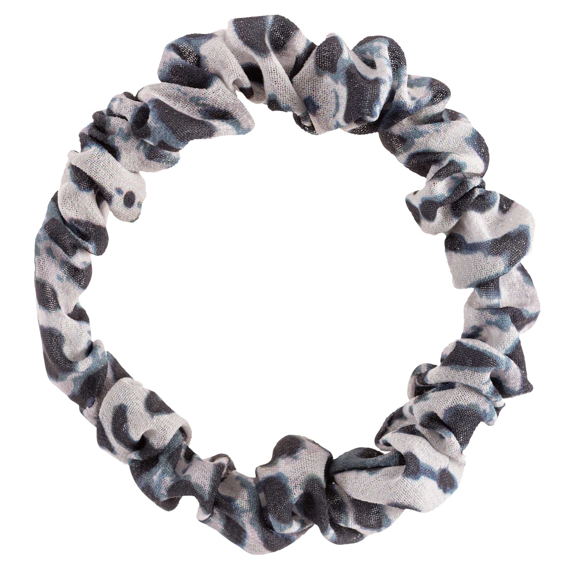 Leopard Slim Scrunchies black, blue and white scrunchie view. 