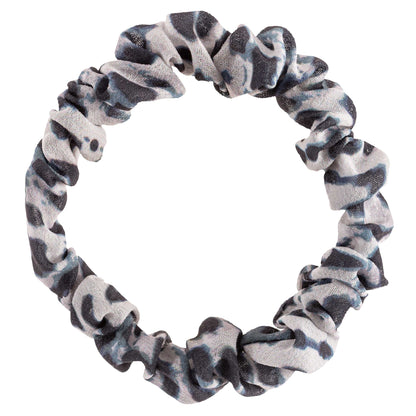 Leopard Slim Scrunchies black, blue and white scrunchie view. 