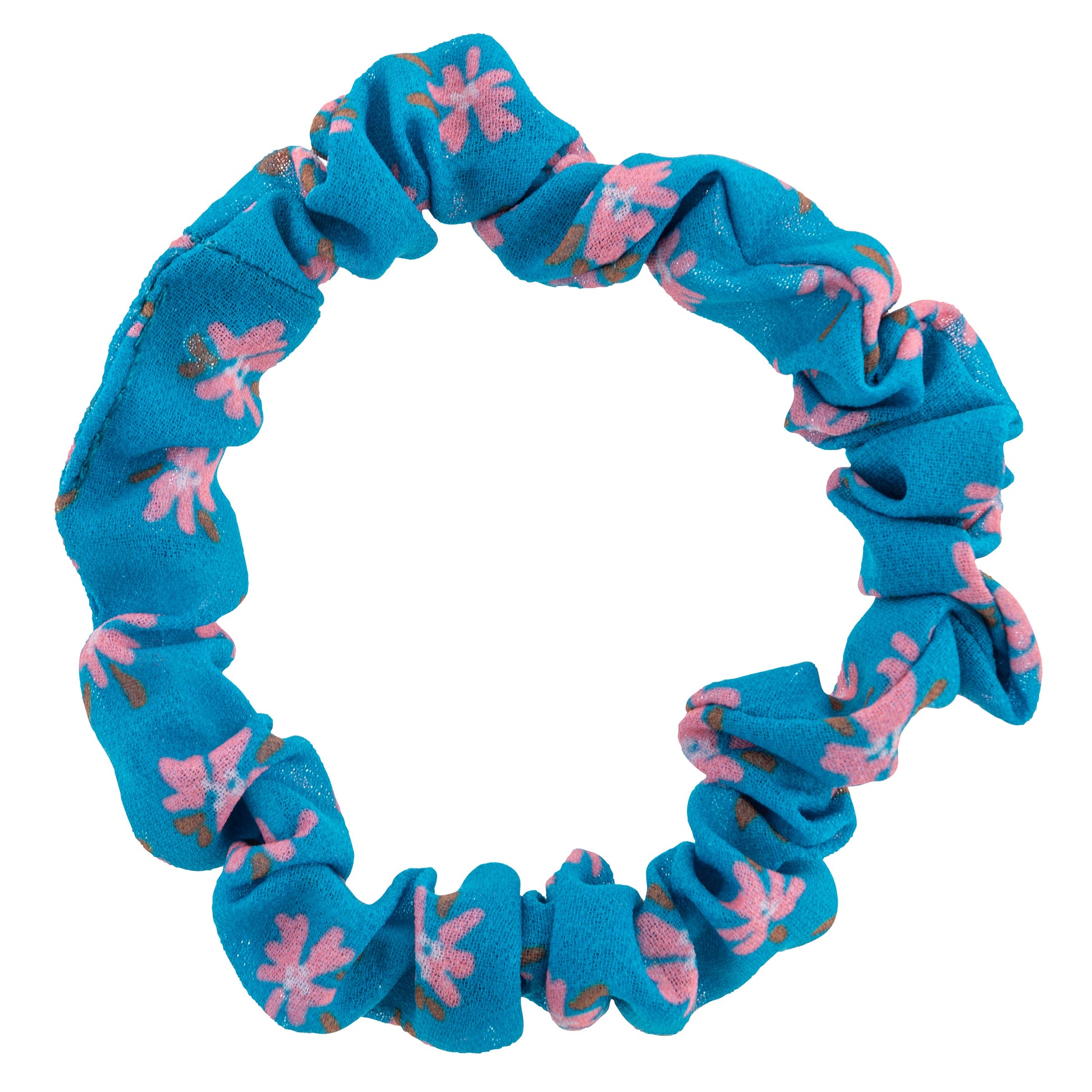 Blush Floral Slim Scrunchies blue and pink floral view. 