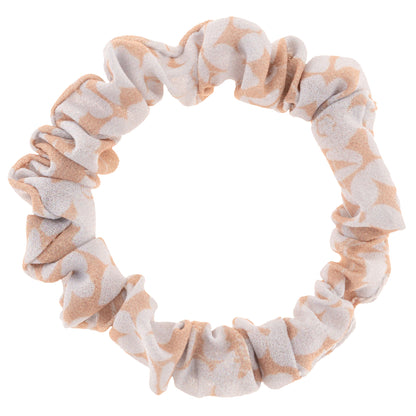 Lilac Slim Scrunchies tan and white floral scrunchie view. 