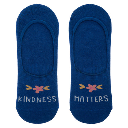 Kindness Matters No Show Socks blue kindness matters sock view. 
