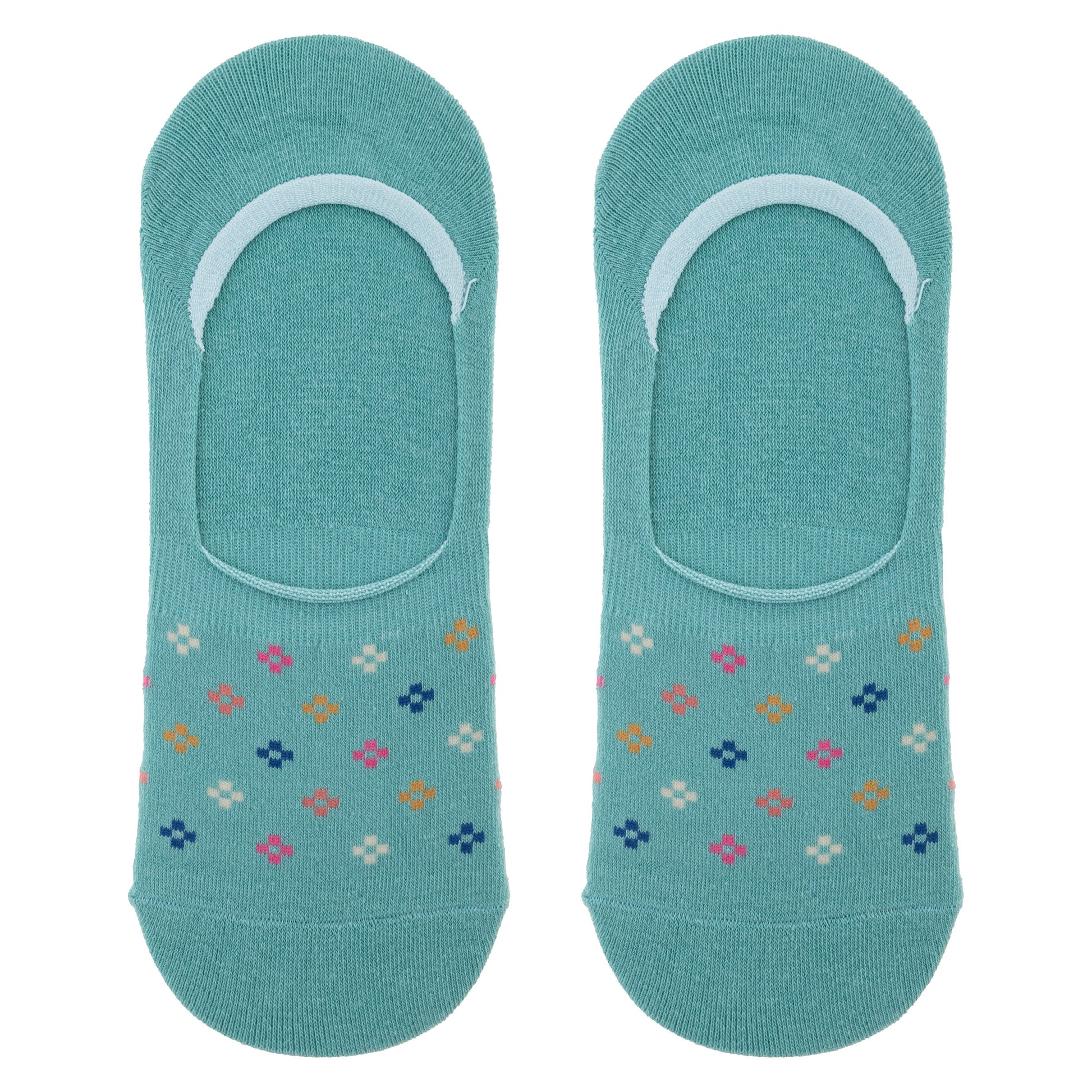 Kindness Matters No Show Socks blue floral socks view. 