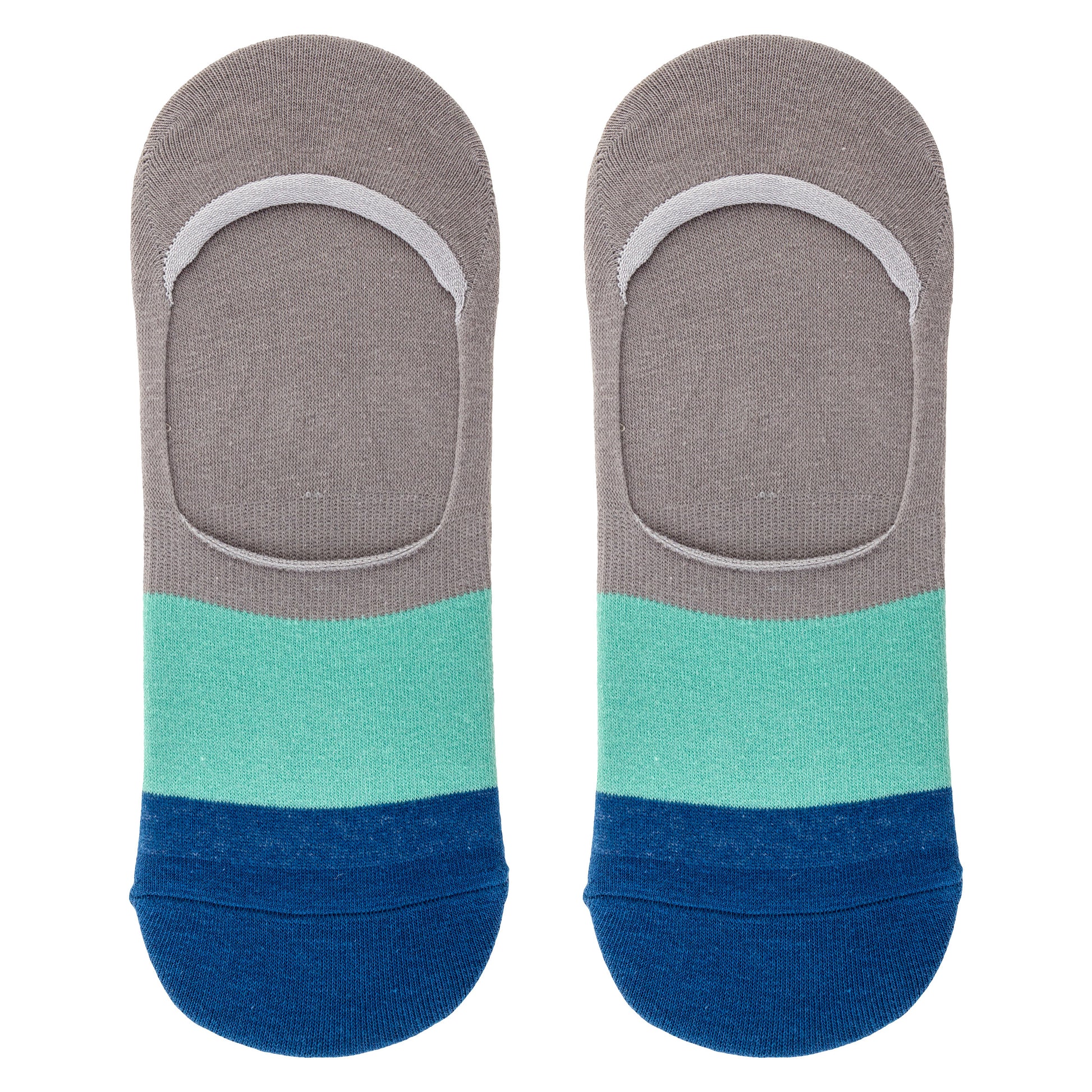 Dog No Show Socks gray and blue striped socks view. 