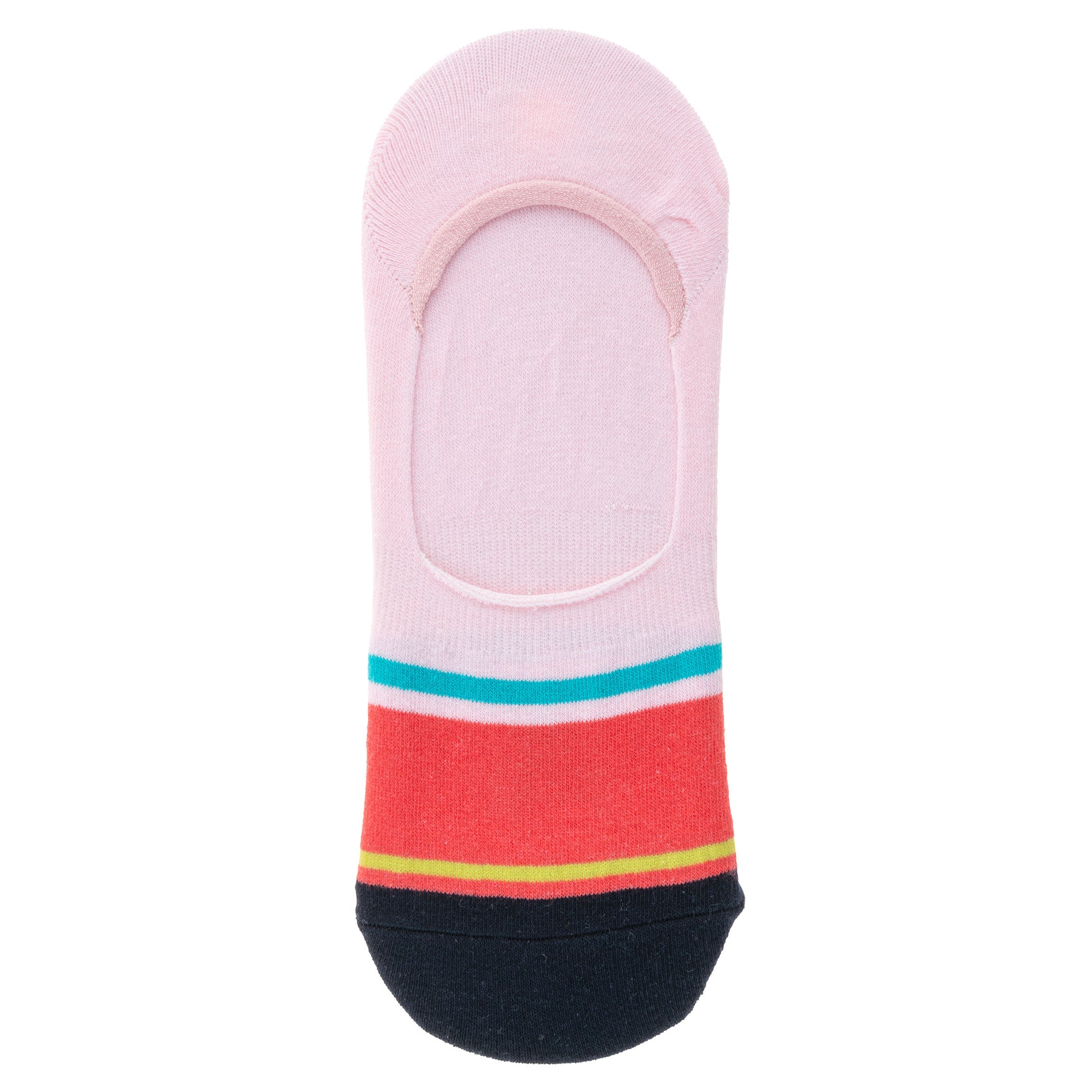 Bird No Show Socks pink and blue striped sock. 