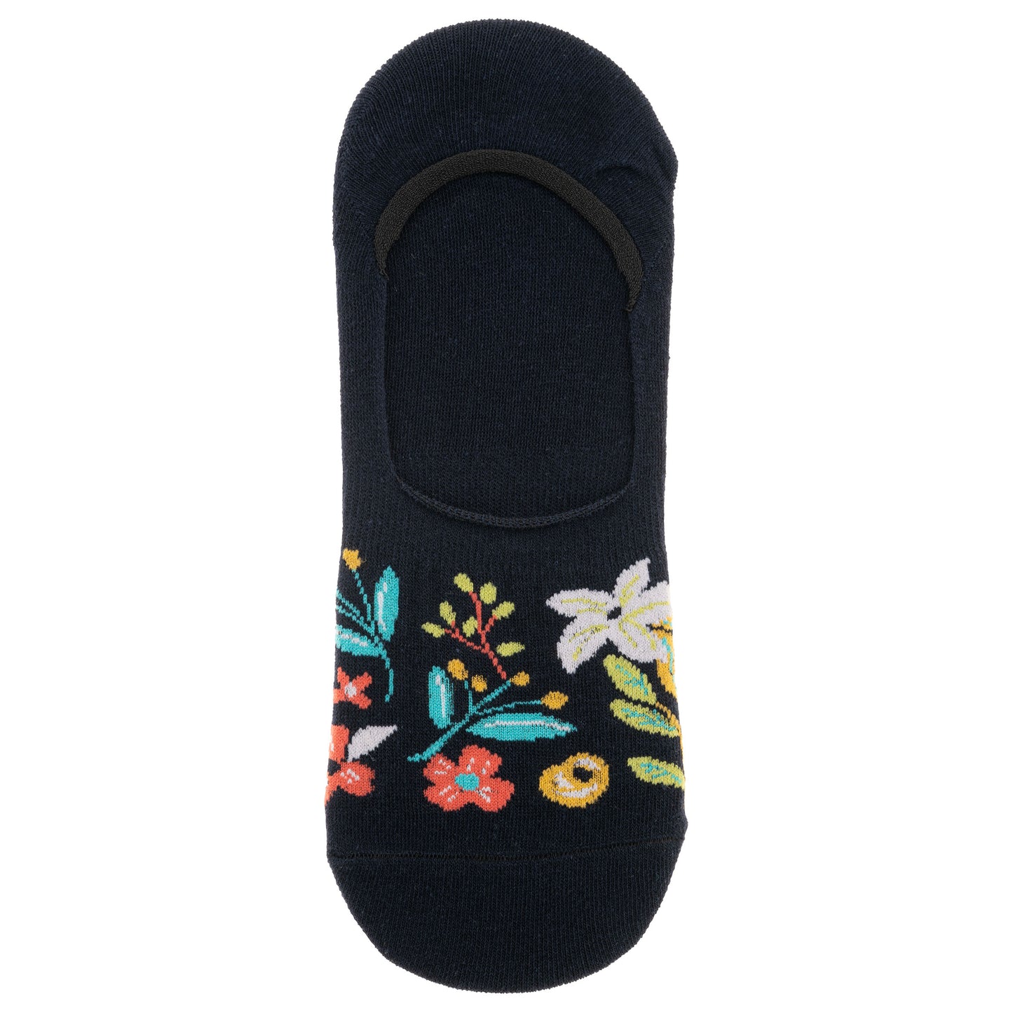 Bird No Show Socks black floral sock view. 