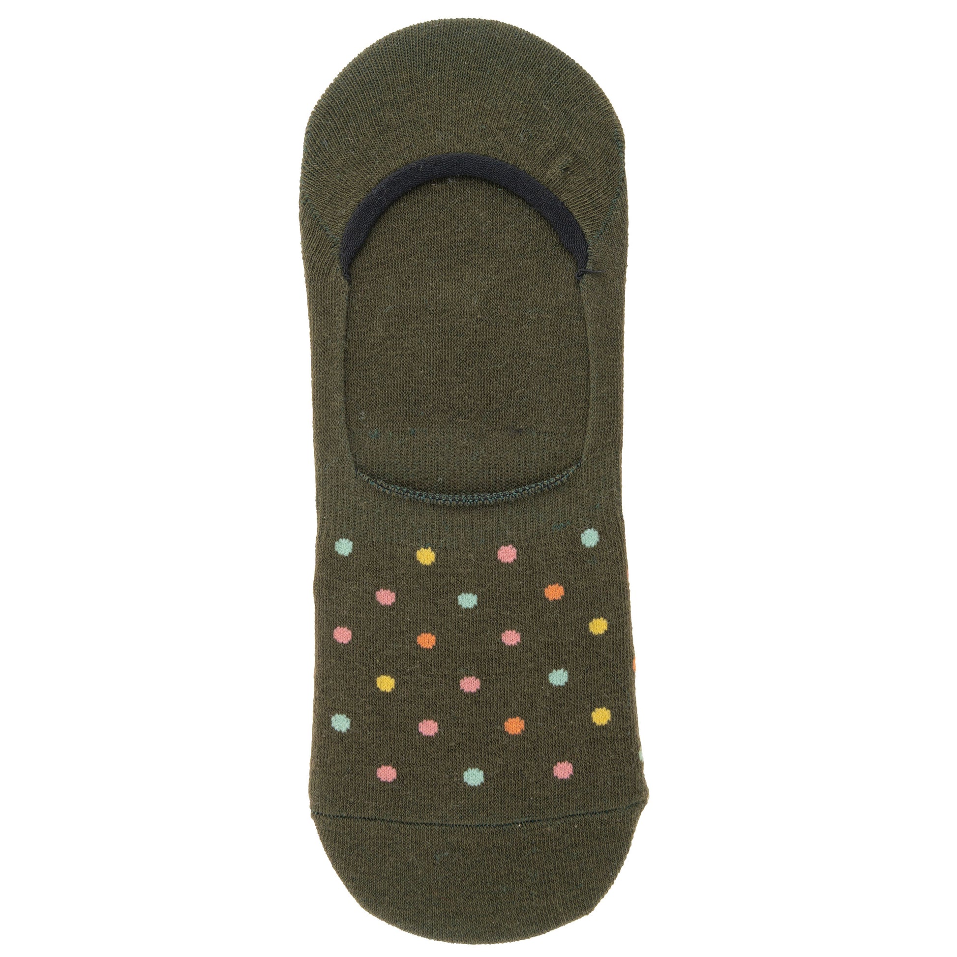 Guitar No Show Socks brown and colored dots view. 