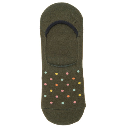 Guitar No Show Socks brown and colored dots view. 