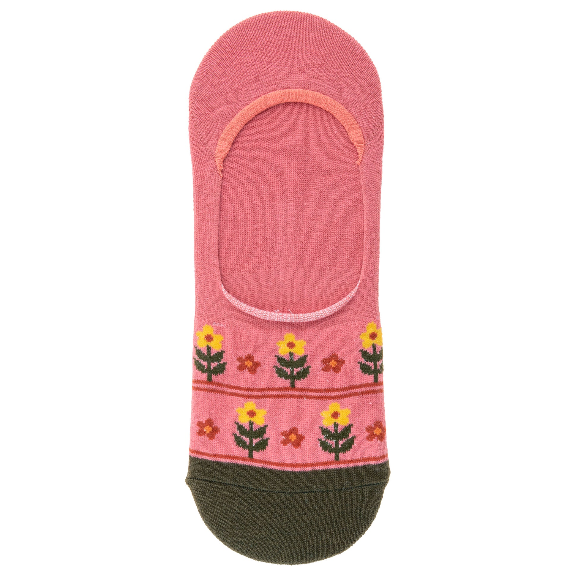 Guitar No Show Socks pink and yellow floral sock view. 