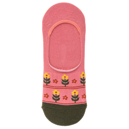 Guitar No Show Socks pink and yellow floral sock view. 