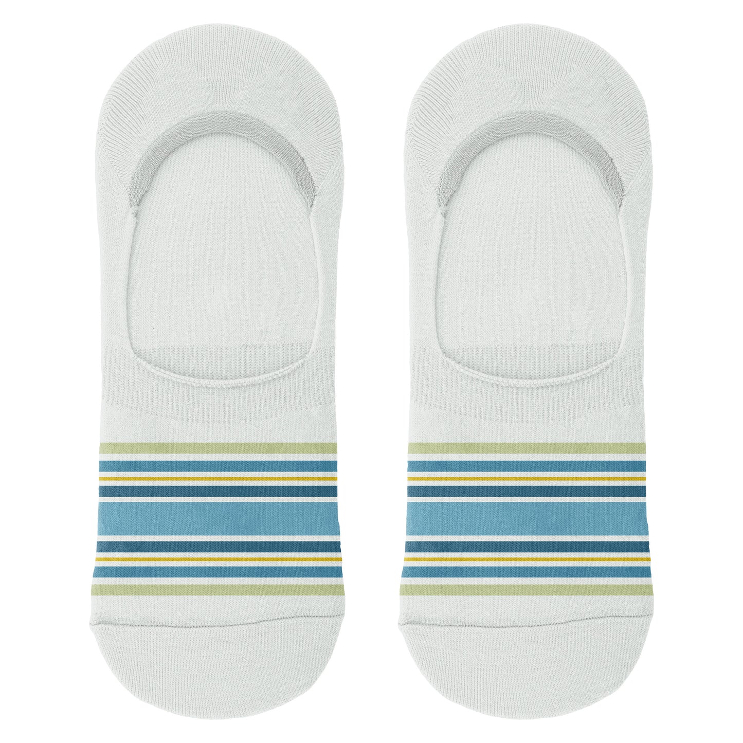 Turtle No Show Socks white and blue striped sock view. 