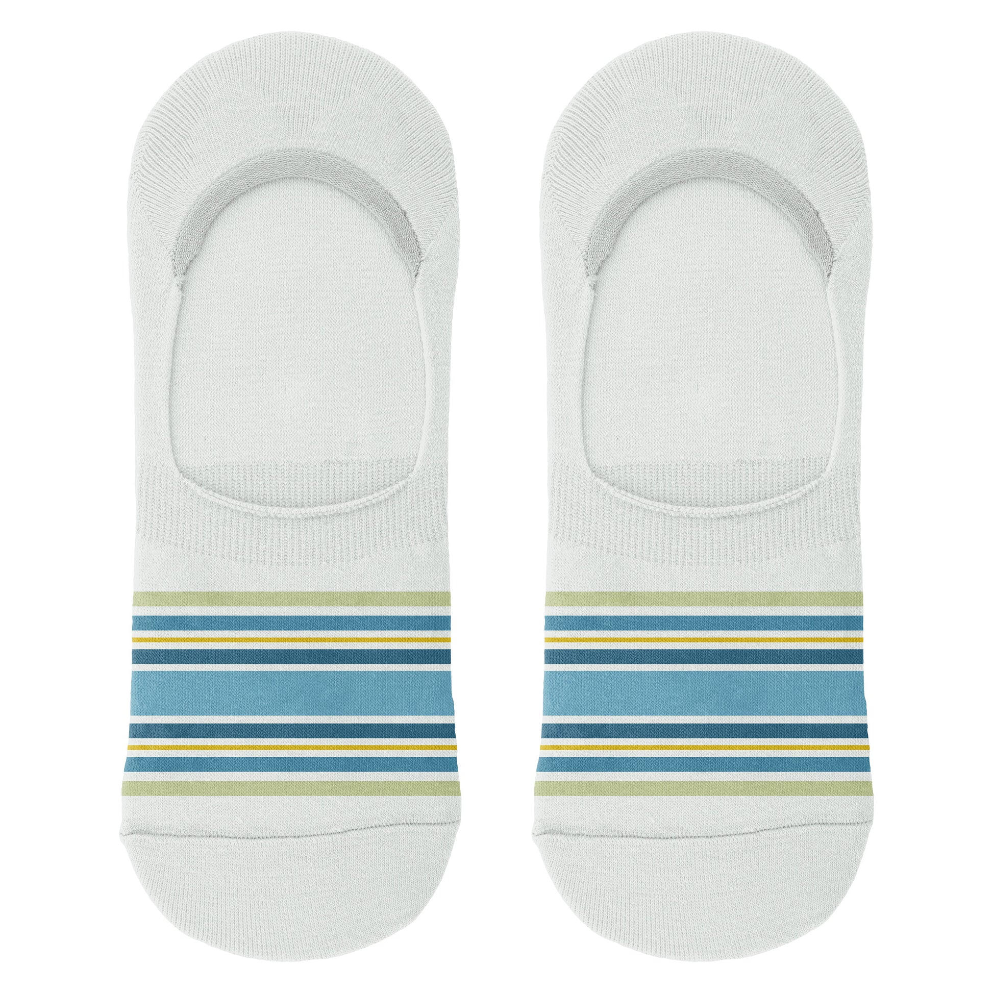 Turtle No Show Socks white and blue striped sock view. 