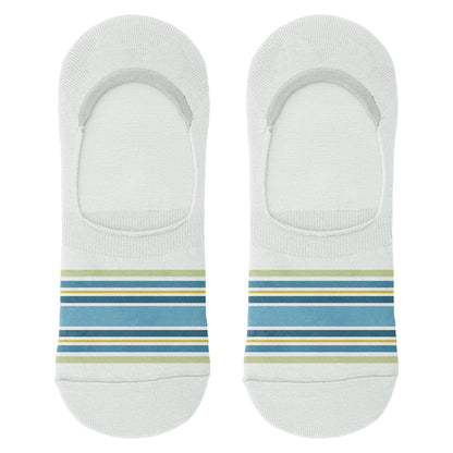 Turtle No Show Socks white and blue striped sock view. 
