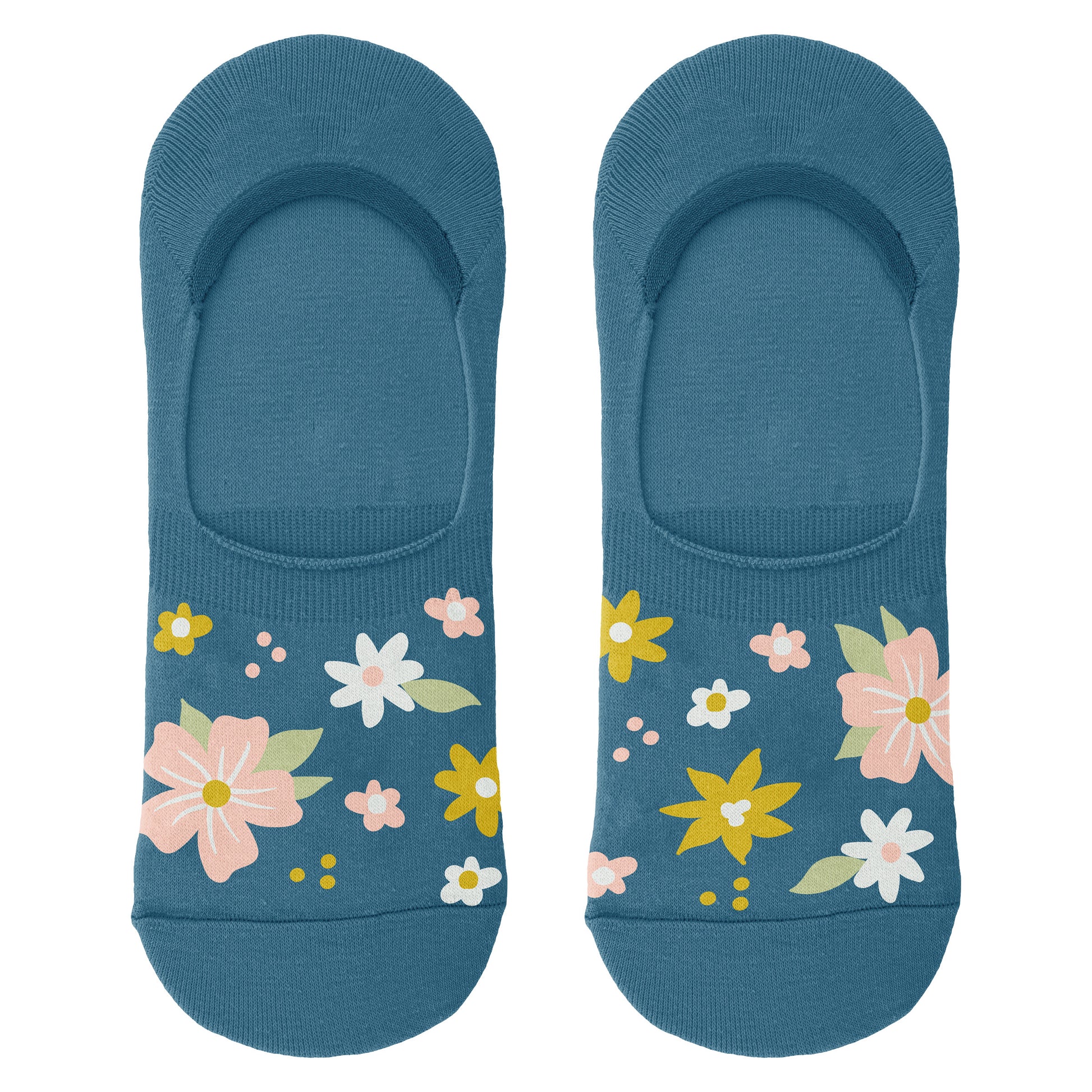 Turtle No Show Socks blue floral sock view. 