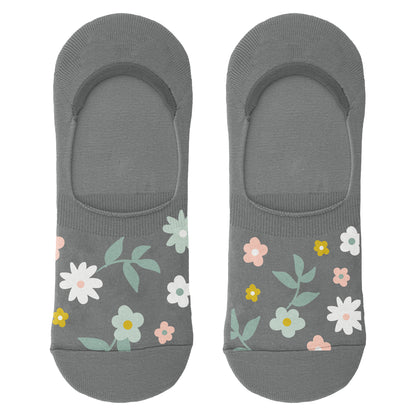 Camper No Show Socks gray floral socks view. 