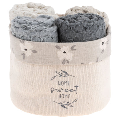 Home Waffle Weave Dishcloth Set With Canvas Holder