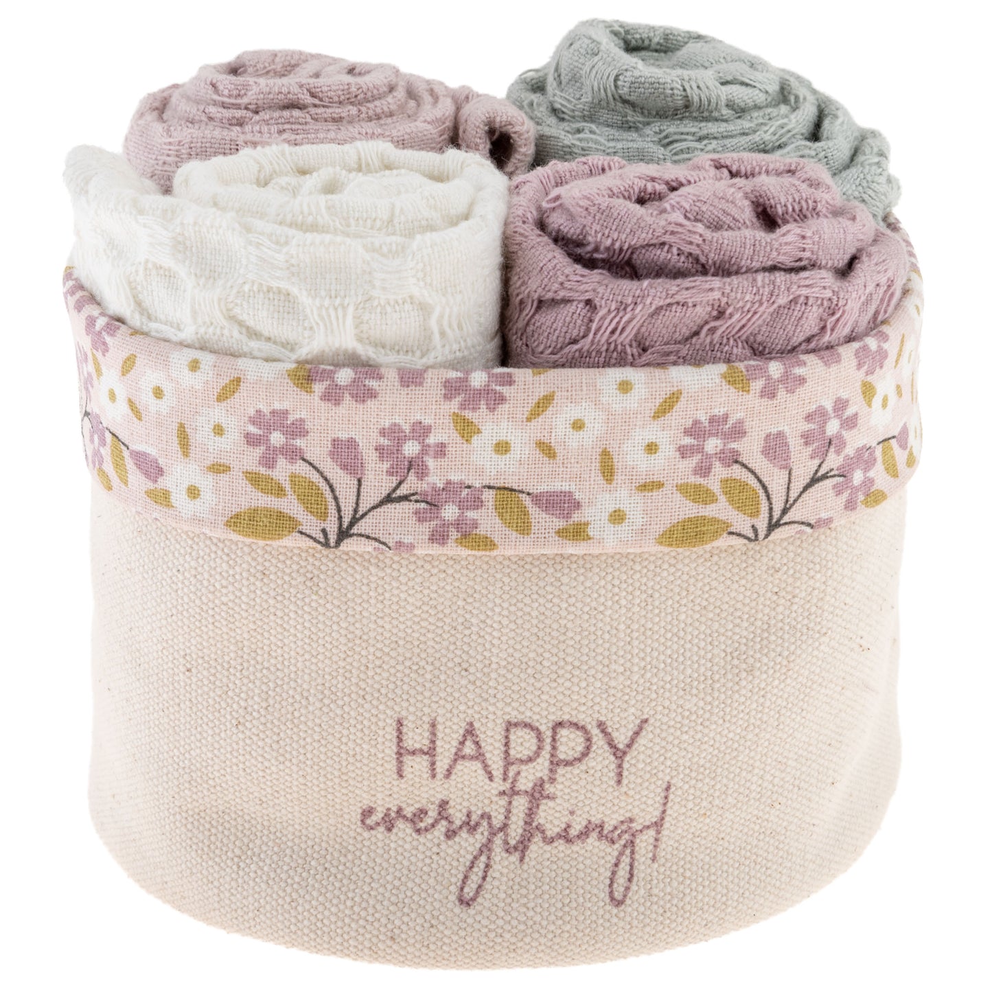 Happy Everything Waffle Weave Dishcloth Set With Canvas Holder