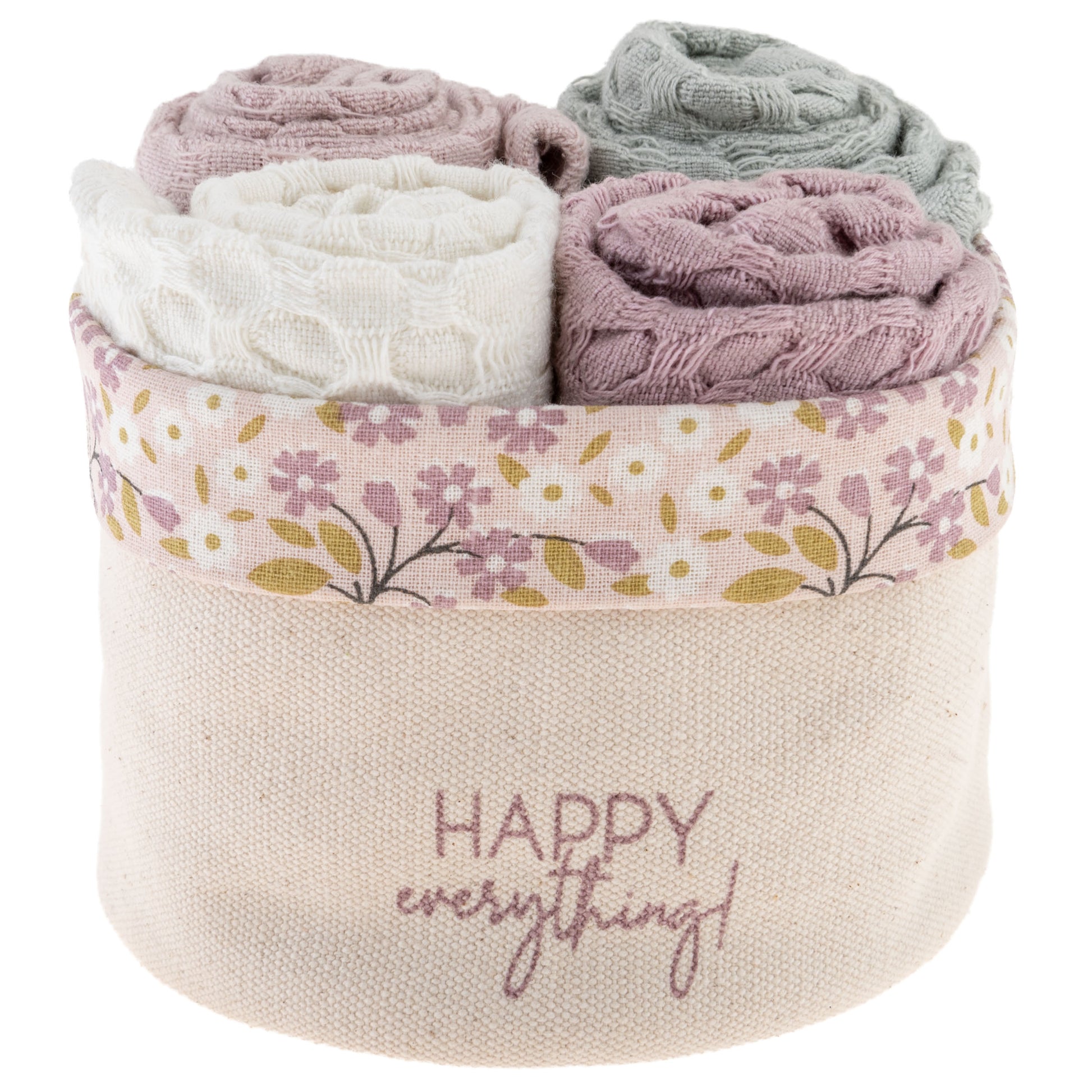 Happy Everything Waffle Weave Dishcloth Set With Canvas Holder