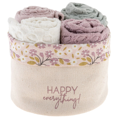 Happy Everything Waffle Weave Dishcloth Set With Canvas Holder