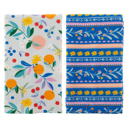 Fruit Waffle Weave Tea Towel view with both tea towels. 
