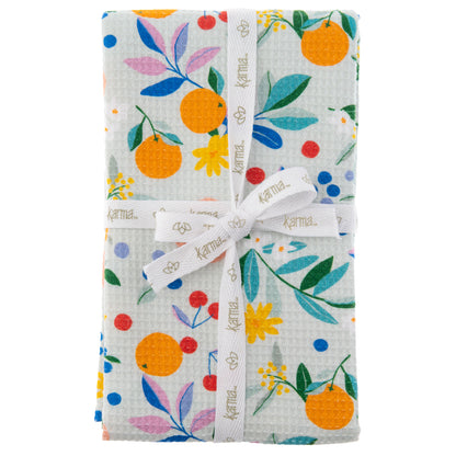 Fruit Waffle Weave Tea Towel packaging view. 