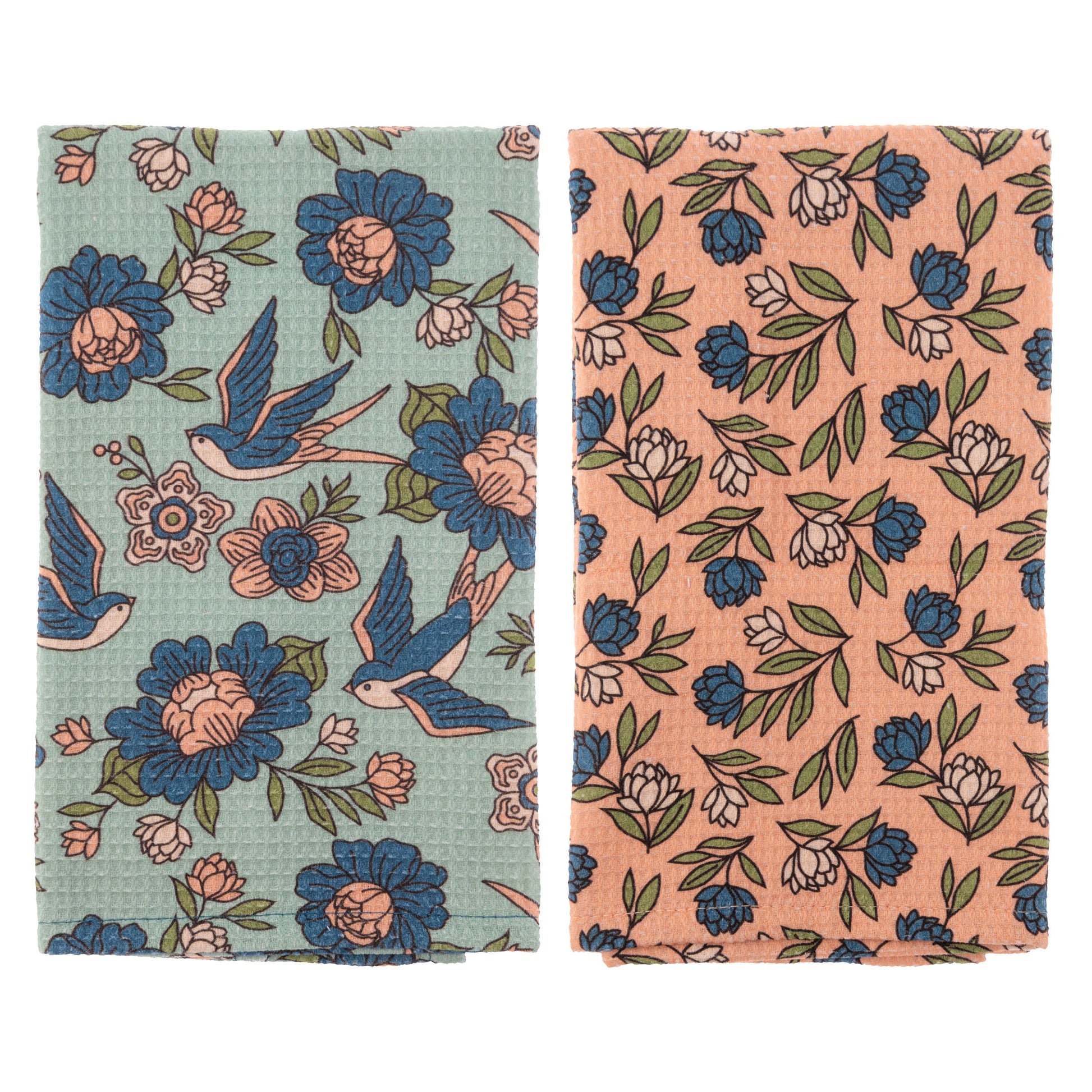 Sparrows Waffle Weave Tea Towel view with both tea towels. 
