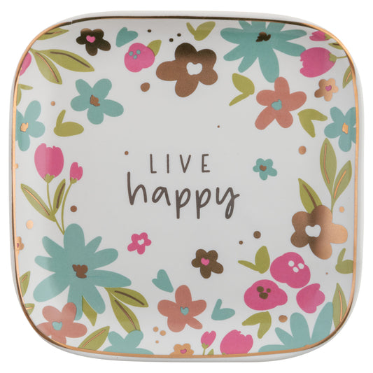 Live Happy Large Flora Square Trinket Tray