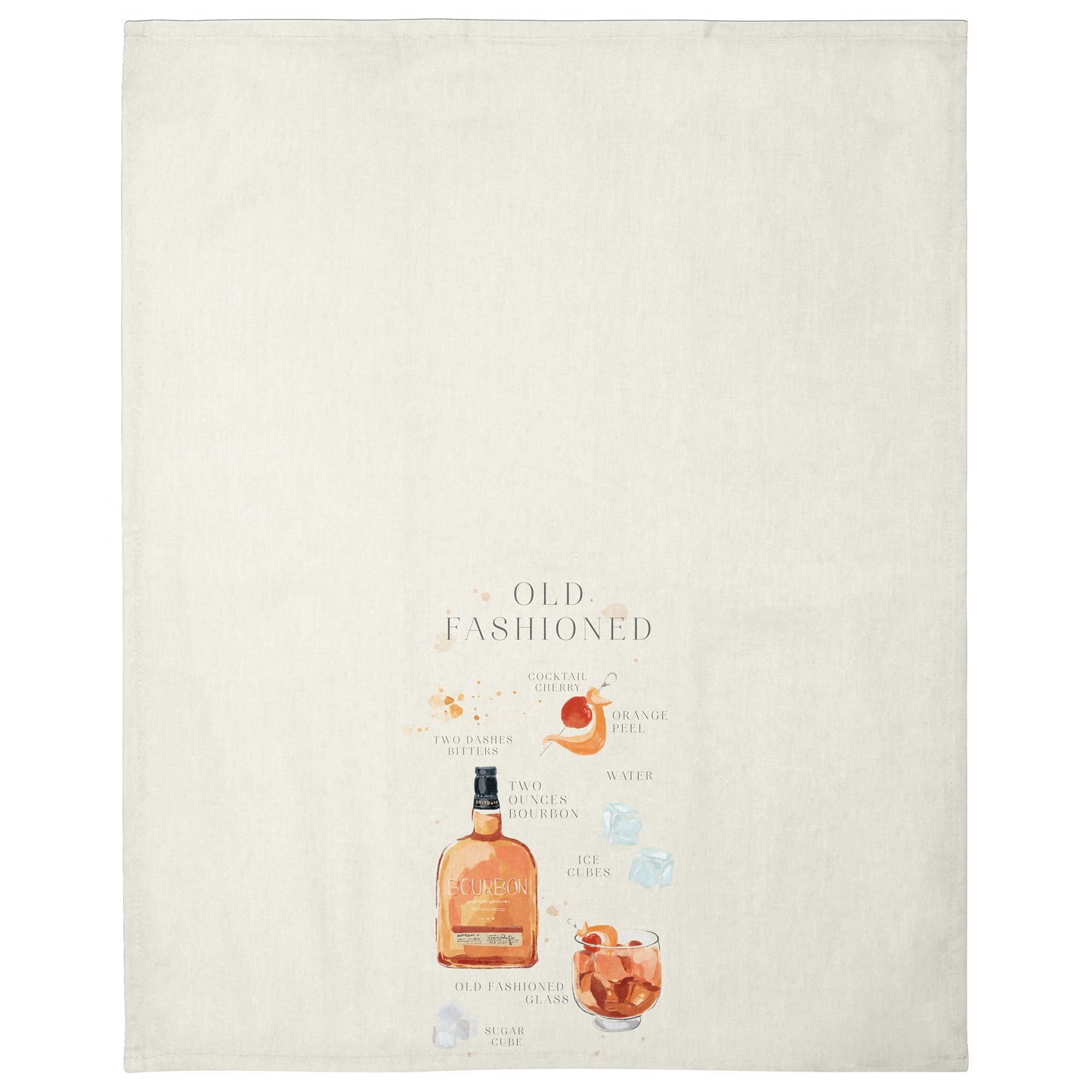 Old Fashioned Speakeasy Linen Tea Towel unfolded view. 