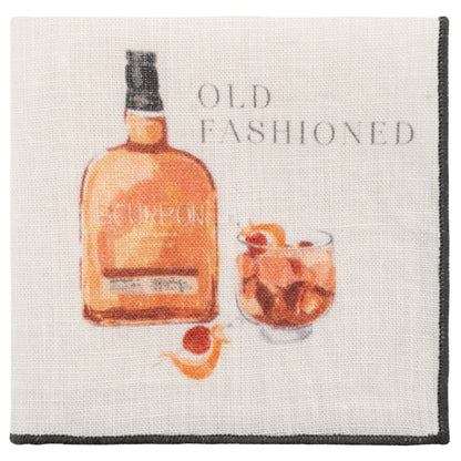 Speakeasy Linen Cocktail Napkins old fashioned napkin view. 