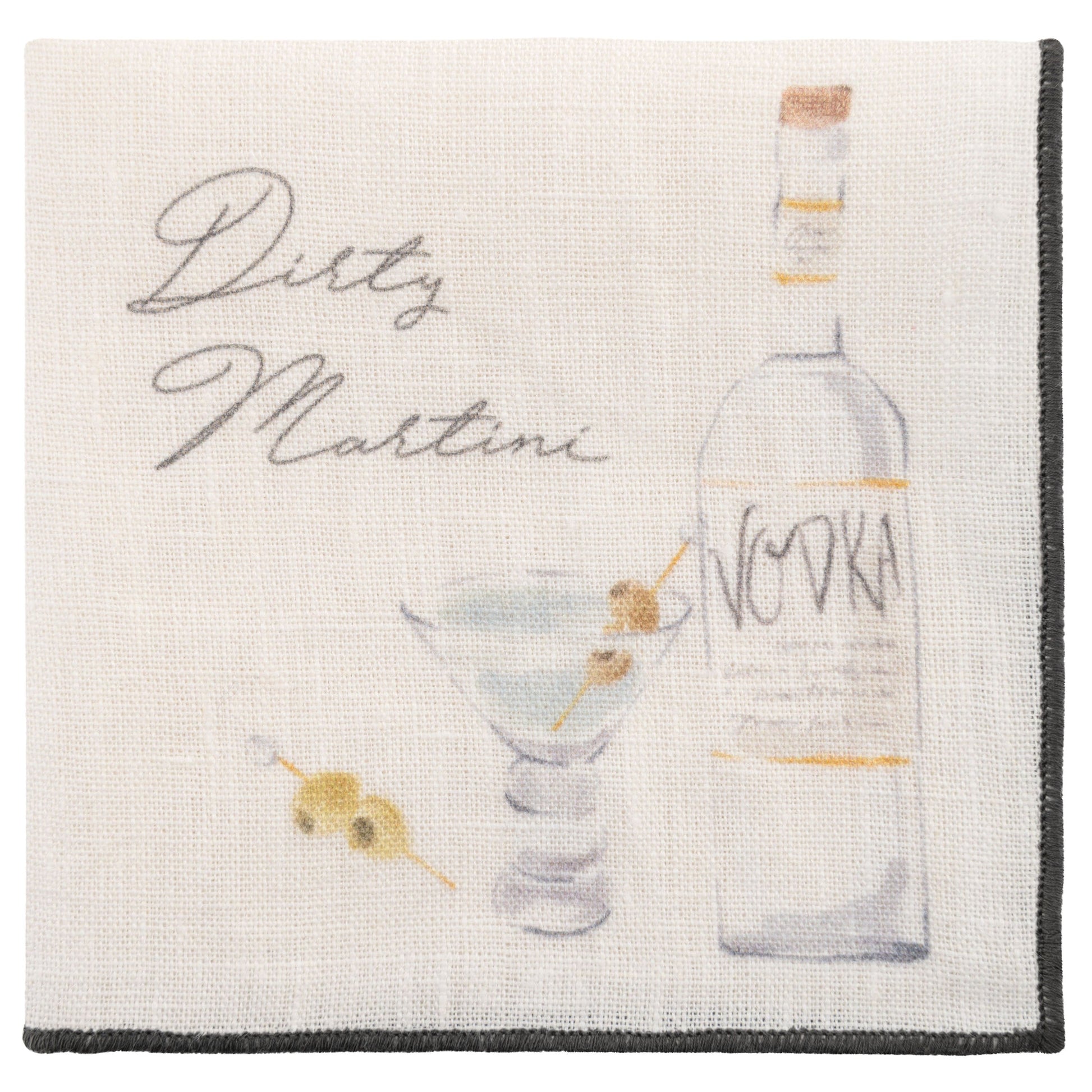 Speakeasy Linen Cocktail Napkins dirty martini napkin view. 