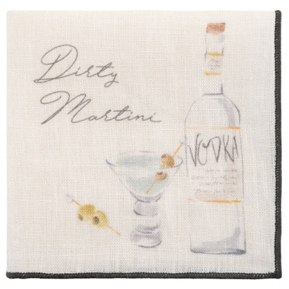 Speakeasy Linen Cocktail Napkins dirty martini napkin view. 