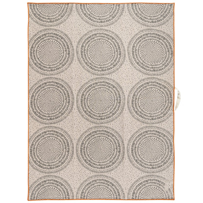 Painted Circles Linen Blend Tea Towel unfolded view. 