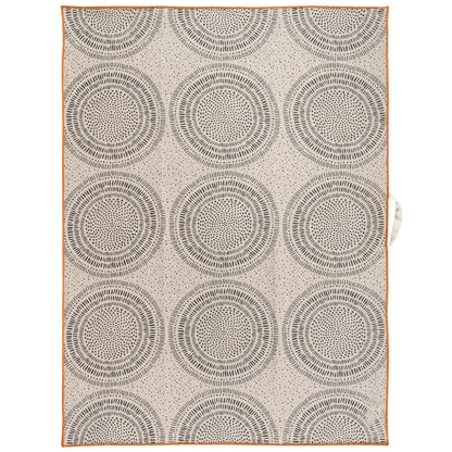 Painted Circles Linen Blend Tea Towel unfolded view. 