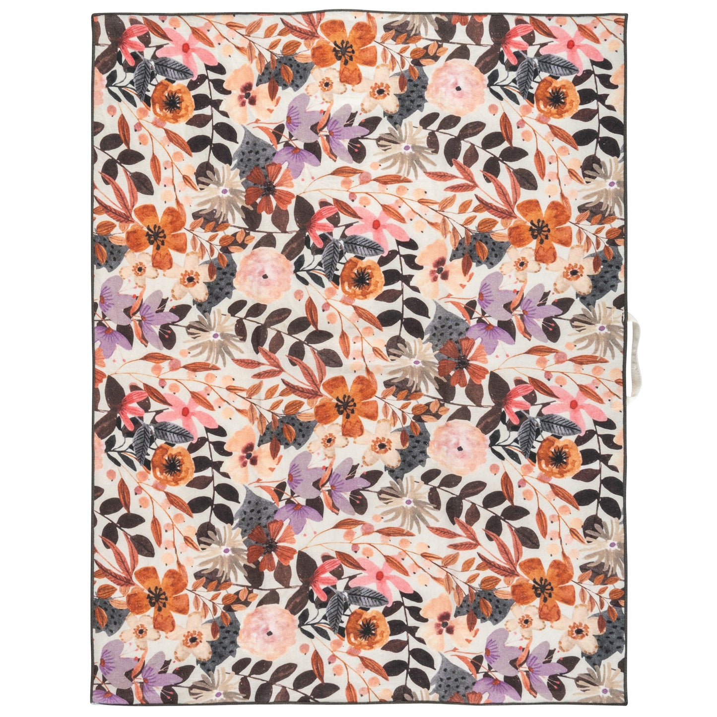 Cinnamon Floral Linen Blend Tea Towel unfolded view. 