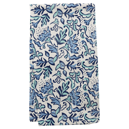 Blue Botanical Linen Blend Tea Towel