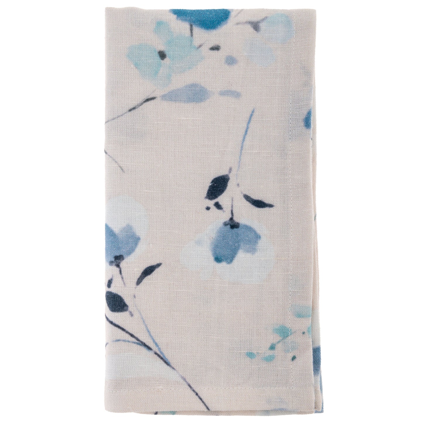 Blue Floral Linen Blend Dinner Napkins individual view. 