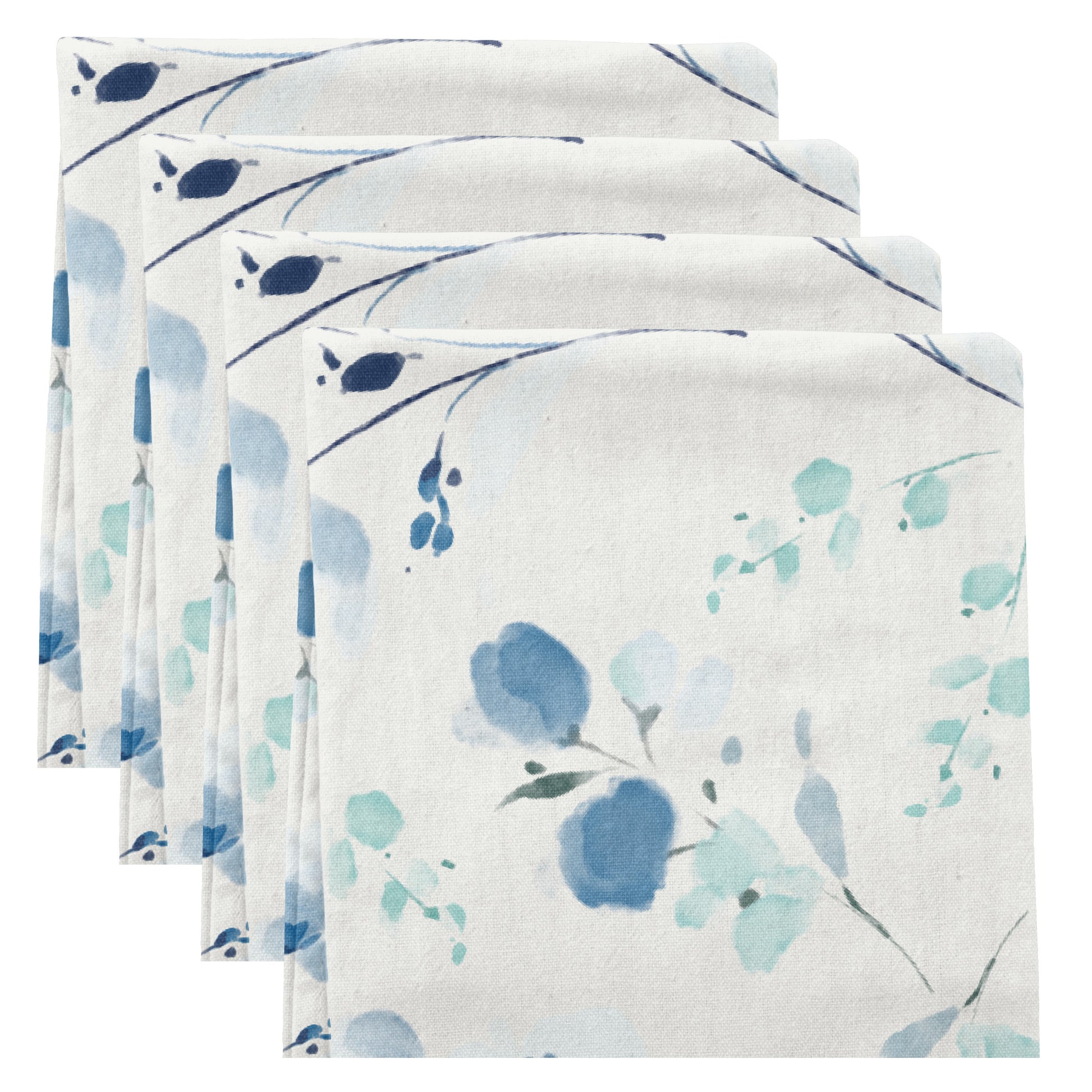 Blue Floral Linen Blend Dinner Napkins set of four view. 